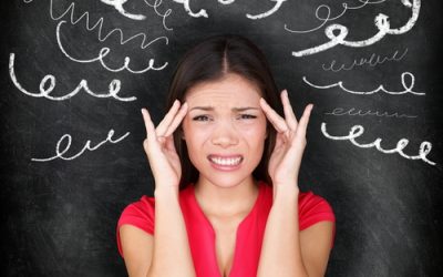 Stress - woman stressed with headache Stress - woman stressed with headache. Female stressed and worried with migraine headache pain. Blackboard concept with young female model on chalkboard black background. Asian Chinese / Caucasian.